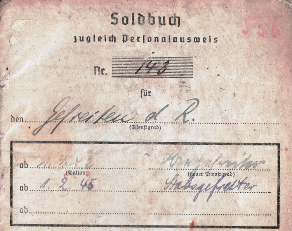 Soldbuch von 1939, erste Seite